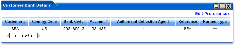 WebLogic Portlets for SAP - Customer Bank Details Portlet Screen