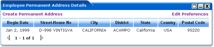 WebLogic Portlets for SAP HRMS - Employee Permanent Address Details Screen