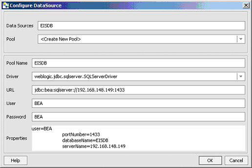 Configuring Data Source (for MS SQL Server) Screen