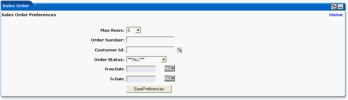 WebLogic Portlets for Siebel - Sales Order Portlet - Edit Preferences Screen