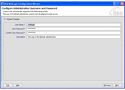Configuration Wizard - User Name and Password