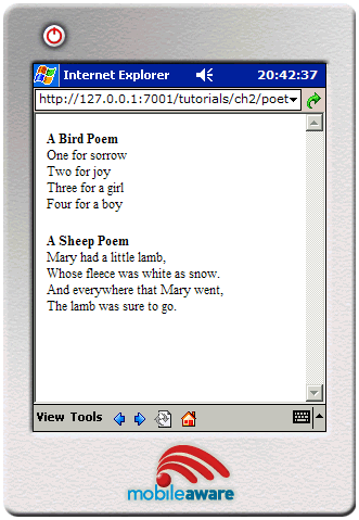 poetry.jsp on a PDA browser