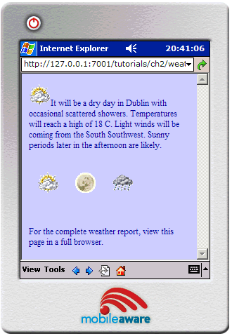 weather2.jsp on a PDA browser