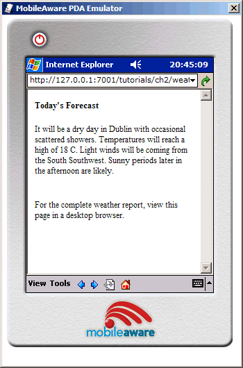 weather.jsp in a PDA browser
