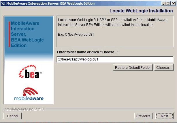 Location WebLogic Installation Screen 