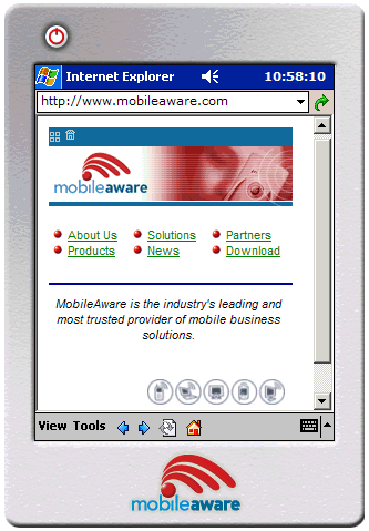 MobileAware Web Site Arranged for PDA Devices