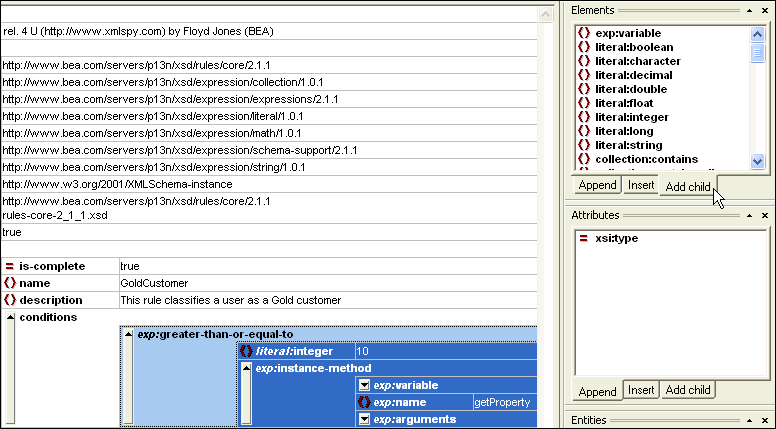 Building a rule with an XML editor