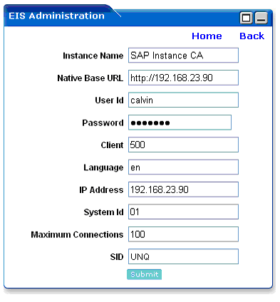 Create EIS Instance Screen