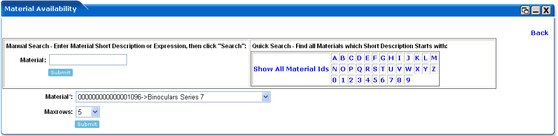 WebLogic Portlets for SAP - Material Availability Portlet Edit Preferences Screen