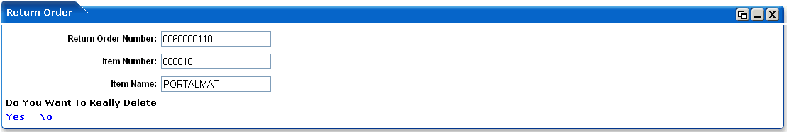 WebLogic Portlets for SAP - Return Order Portlet - Delete Screen