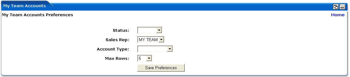 WebLogic Portlets for Siebel - My Team Accounts Portlet Screen Edit preferences Screen