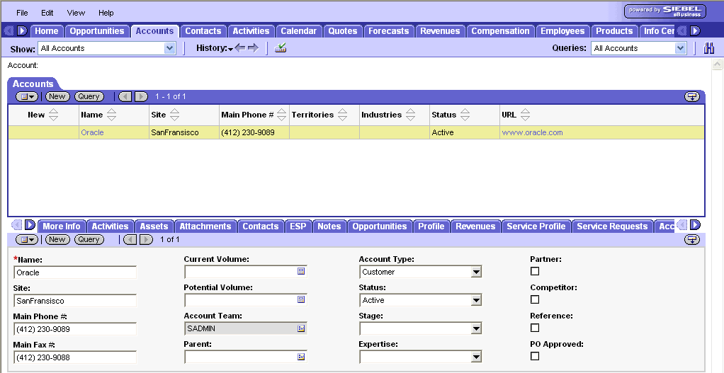 WebLogic Portlets for Siebel - RMA Order Status - Account Siebel Screen