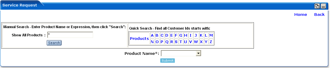 WebLogic Portlets for Siebel - Service Request Edit Preferences Product search Screen