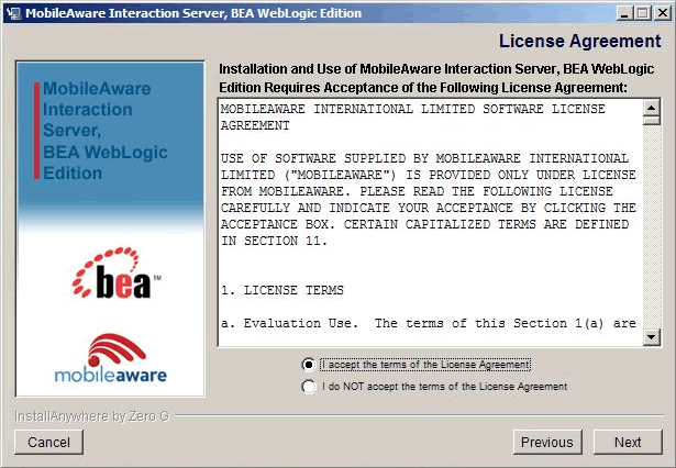 License Agreement Screen