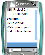 Hello World result on WML emulator 