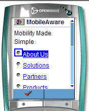 MobileAware Web Site Arranged for WML Device
