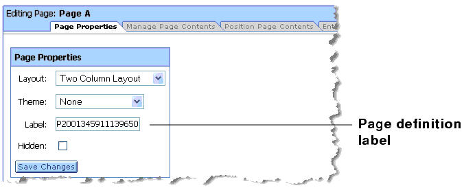 The Location of a Page's Definition Label in the Weblogic Administration Portal