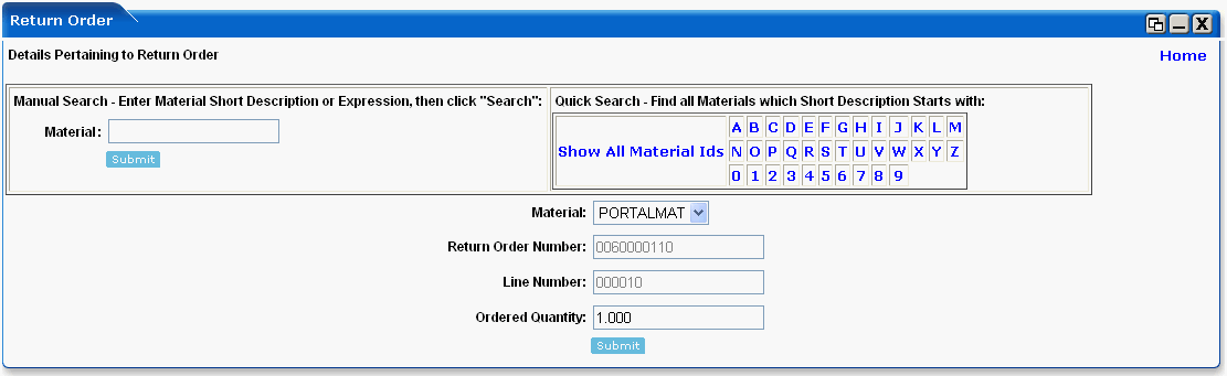 WebLogic Portlets for SAP - Return Order Portlet -Edit Screen