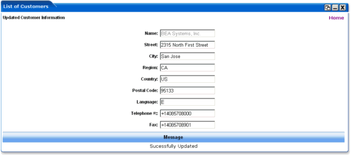 WebLogic Portlets for SAP - Sales Order Shipping Status Portlet - SO details Update Successful Message Screen