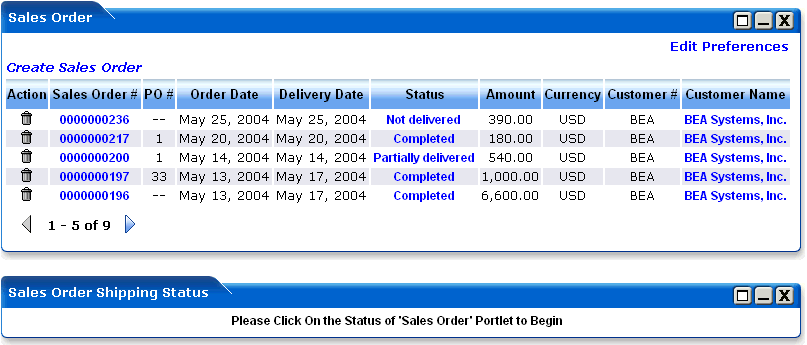 WebLogic Portlets for SAP Sales Order Portlet Screen