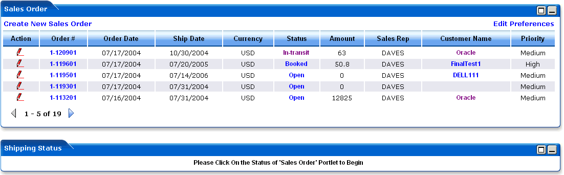 WebLogic Portlets for Siebel Sales Order Portlet Screen