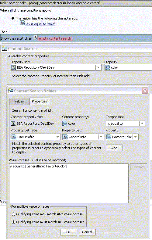 Defining the query for the content selector