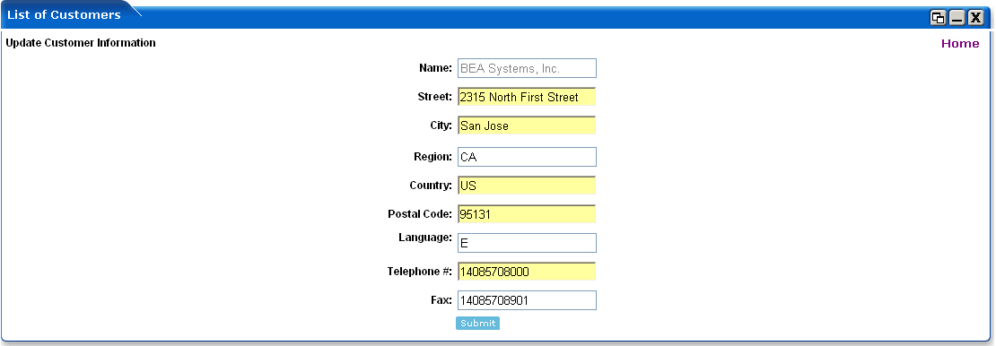 WebLogic Portlets for SAP List of Customers Portlet-Update Customer Info Screen