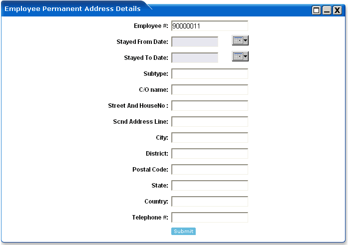 WebLogic Portlets for SAP HRMS - Create Employee Permanent Address Details Screen