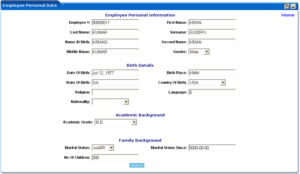 WebLogic Portlets for SAP HRMS - Employee Personal Data Portlet - Creation of Employee Personal Data Screen