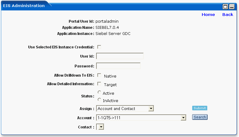 EIS Credential Mapping - Create assigning Account and Contact search screen