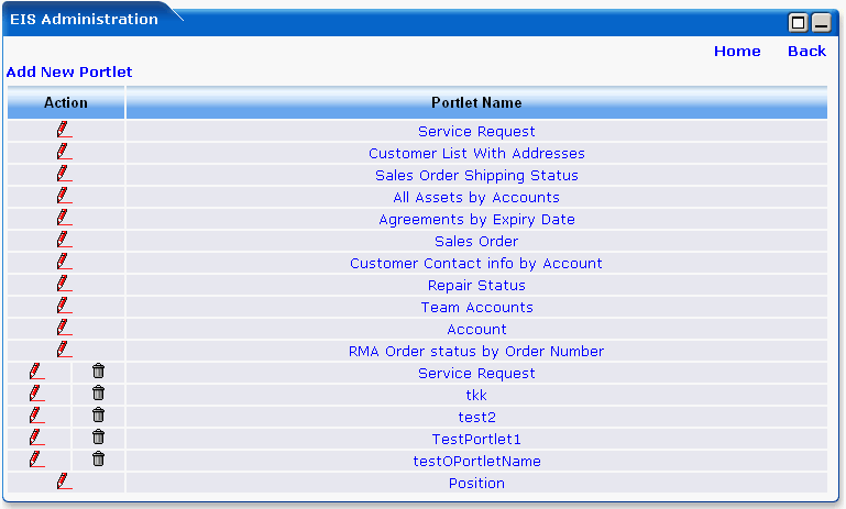 List of Portlets Screen