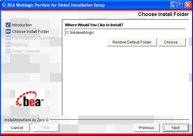 Choose Installation Folder Screen