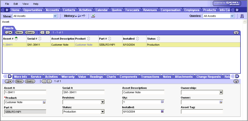 WebLogic Portlets for Siebel - All Assets By Account Portlet Asset Siebel screen