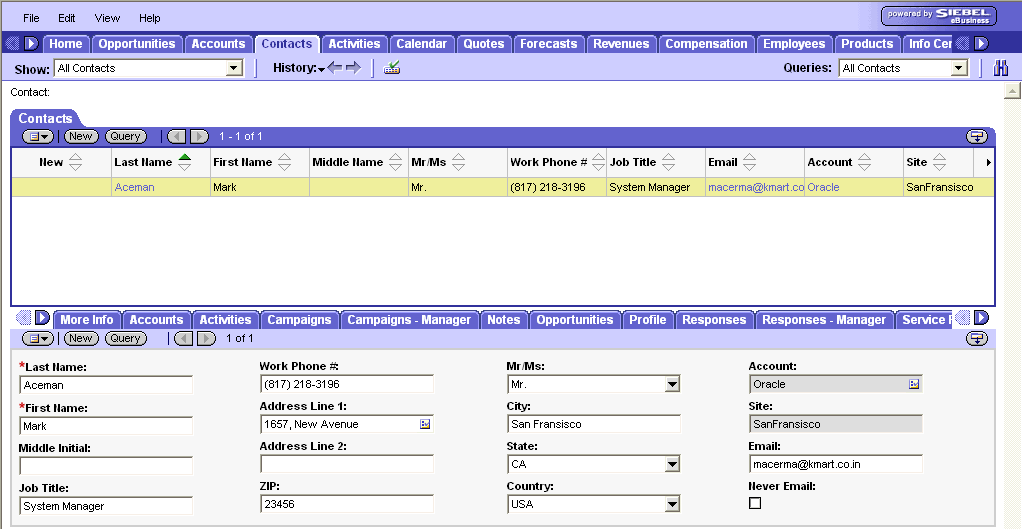 WebLogic Portlets for Siebel - Contacts By Account Portlet Asset Siebel screen