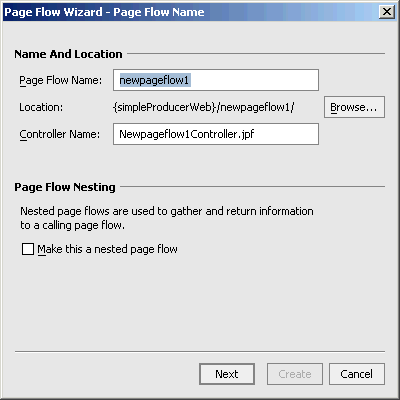 Page Flow Wizard - Page Flow Name Dialog Box