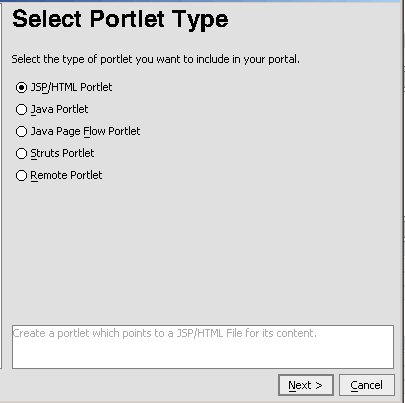 Select Portlet Type Dialog Box