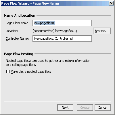 Page Flow Wizard - Page Flow Name Dialog Box