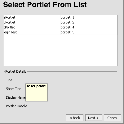 Select Portlet from List Dialog Box