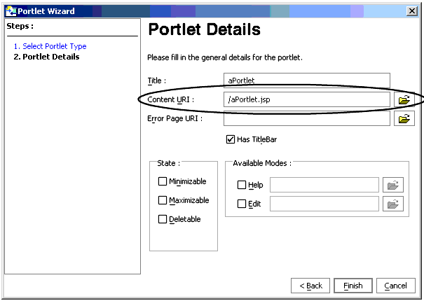 Portal Details Dialog Box for aPortlet