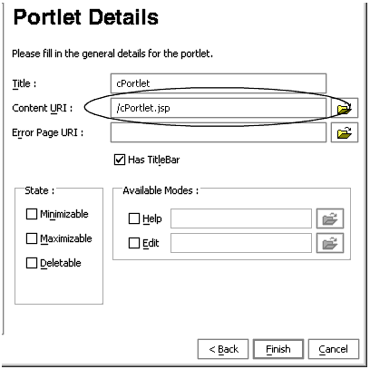 Portlet Details Dialog Box for cPortlet.jsp