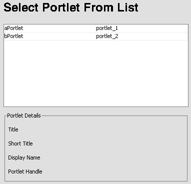 Select Portlet From List Dialog Box