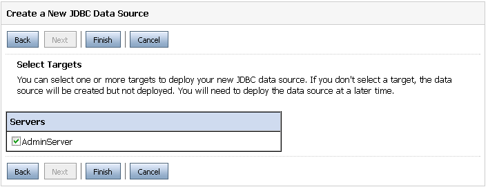 Create a New JDBC Data Source—Select Targets