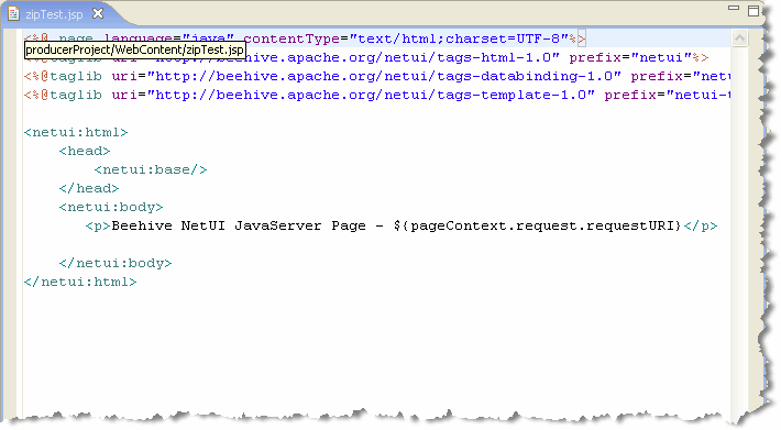 JSP Source File in the Editor