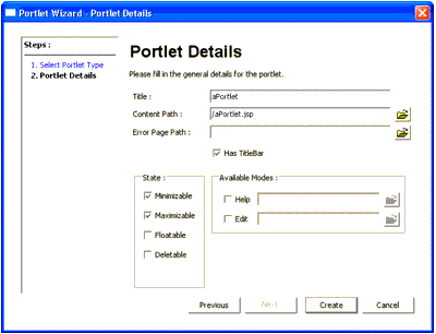 Portal Details Dialog Box for aPortlet