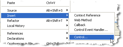Insert > Control Menu Selection
