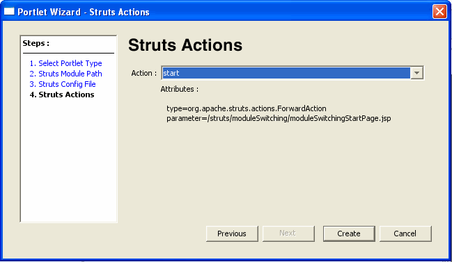 Portlet Wizard - Struts Actions Dialog