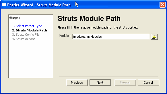 Portlet Wizard - Struts Module Path Dialog