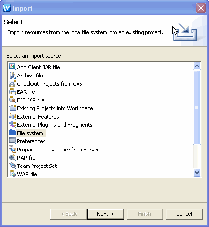 Import –  Select Dialog