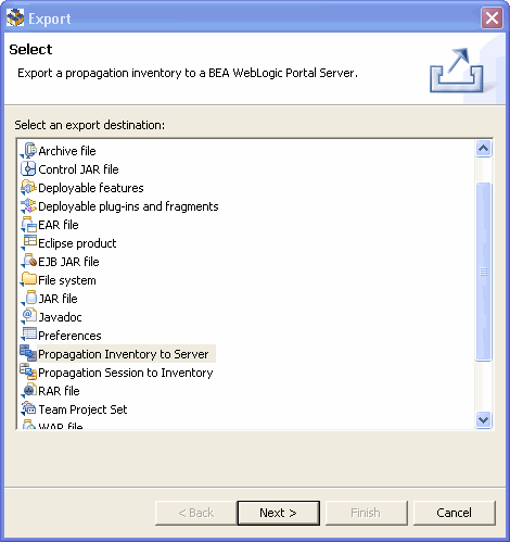 Select Export Propagation Inventory to Server