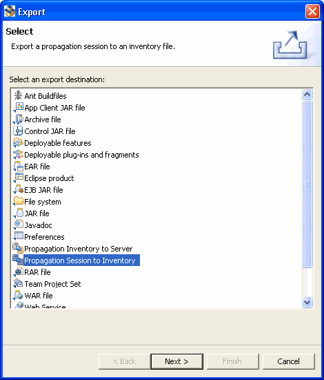 Export –  Select Dialog